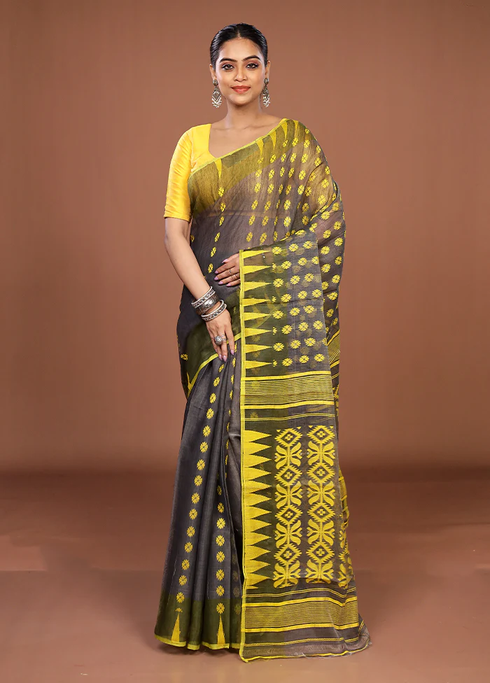 Grey Jamdani Cotton Saree Without Blouse Piece - Image 2