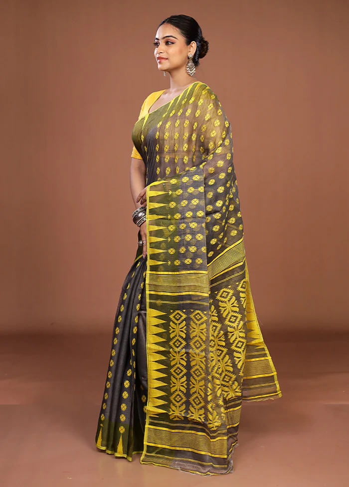 Grey Jamdani Cotton Saree Without Blouse Piece - Image 4