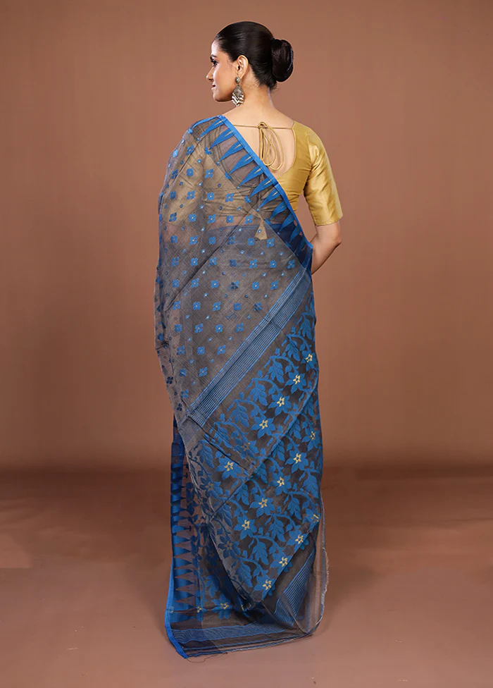 Grey Jamdani Cotton Saree Without Blouse Piece - Image 3
