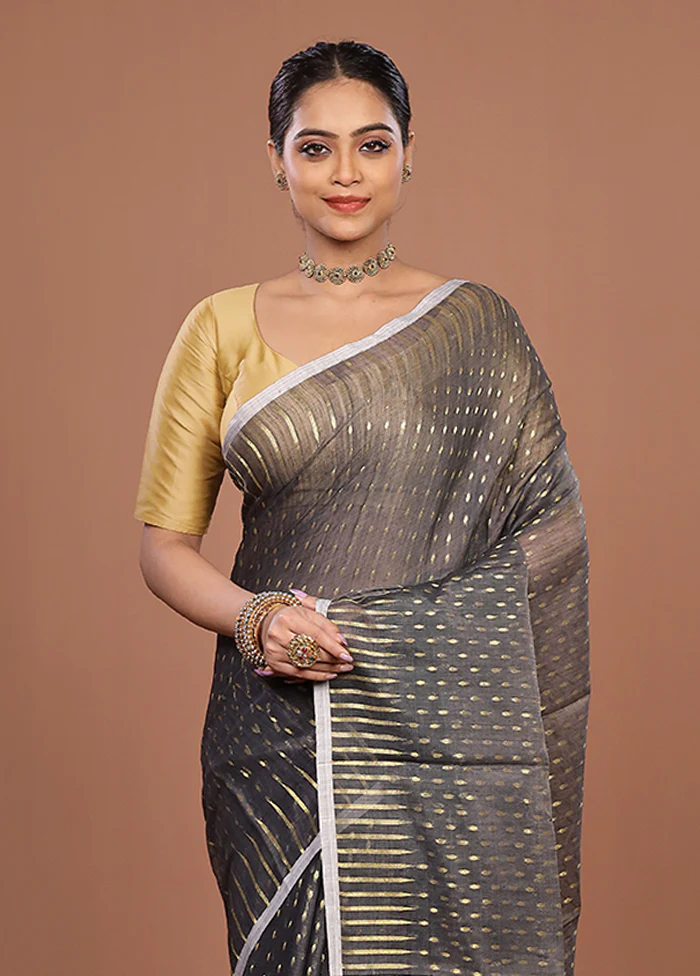 Grey Jamdani Cotton Saree Without Blouse Piece