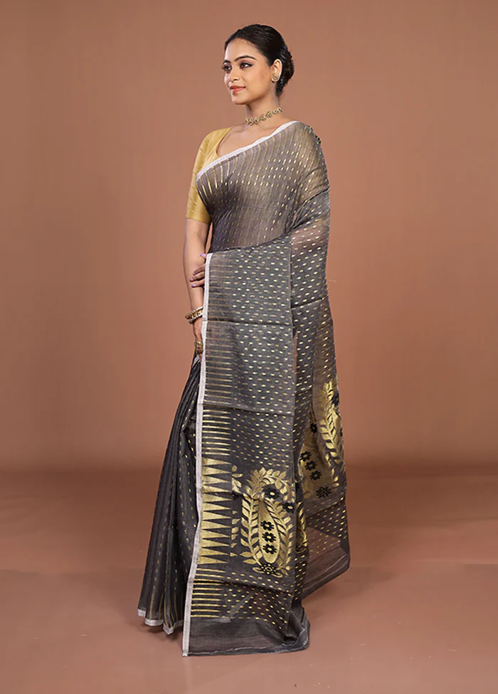 Grey Jamdani Cotton Saree Without Blouse Piece - Image 4