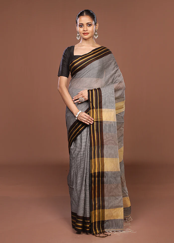Grey Jamdani Cotton Saree Without Blouse Piece - Image 2