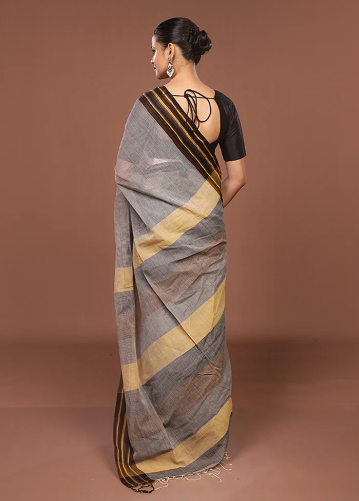 Grey Jamdani Cotton Saree Without Blouse Piece - Image 3