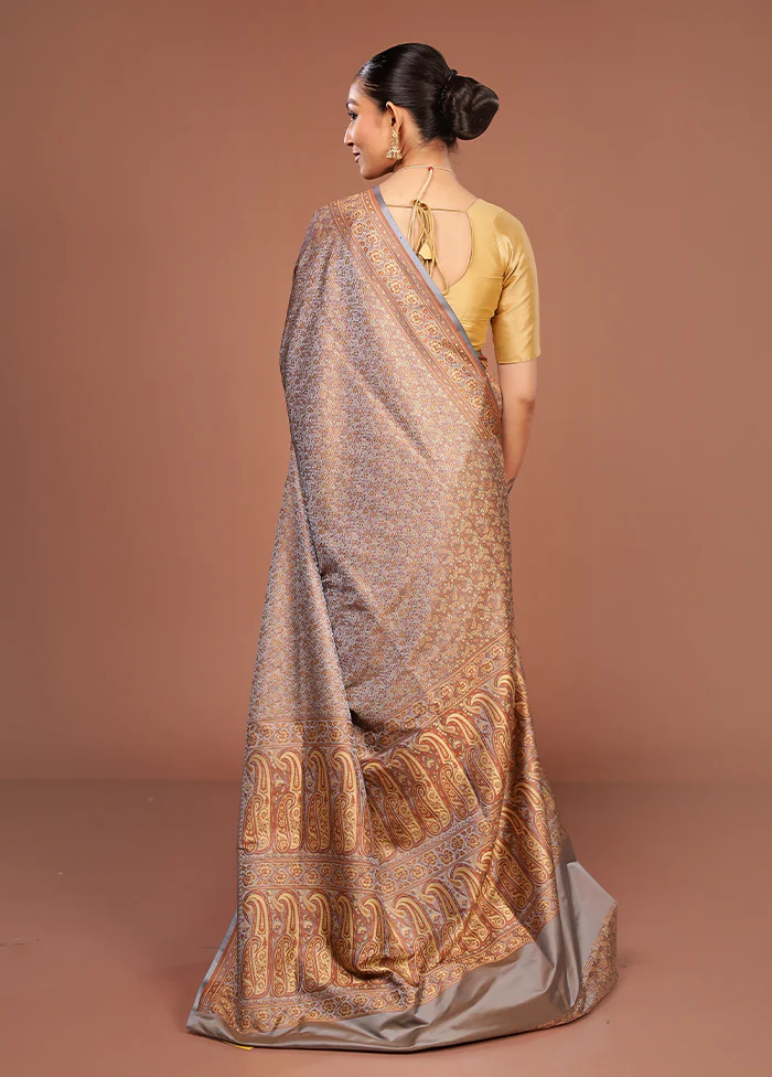Grey Jamewar Silk Saree With Blouse Piece - Image 3