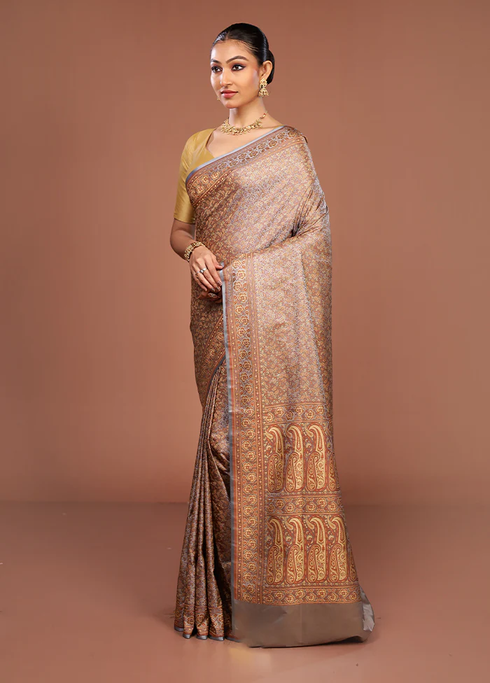 Grey Jamewar Silk Saree With Blouse Piece - Image 4