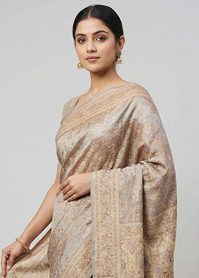 Grey Jamewar Silk Saree With Blouse Piece - Image 2