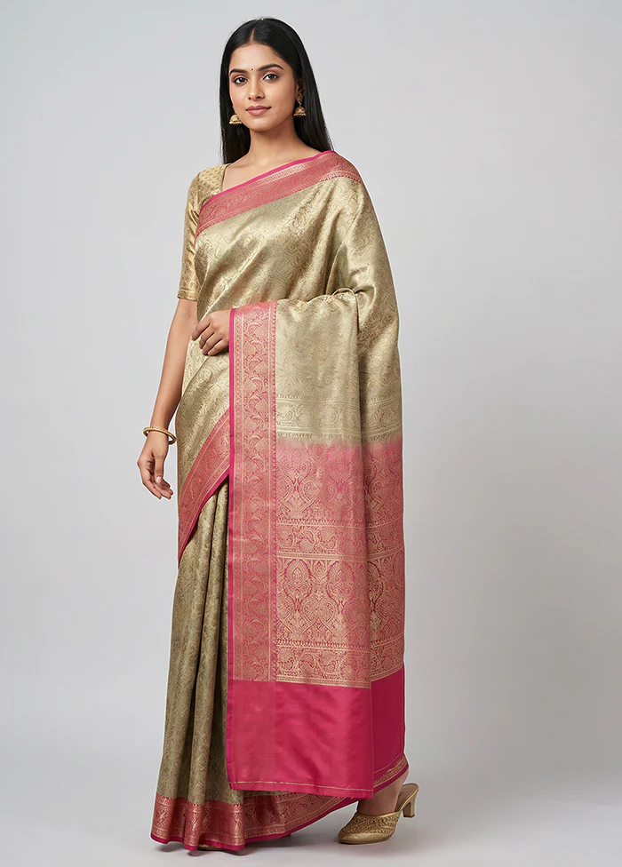 Grey Jamewar Silk Saree With Blouse Piece