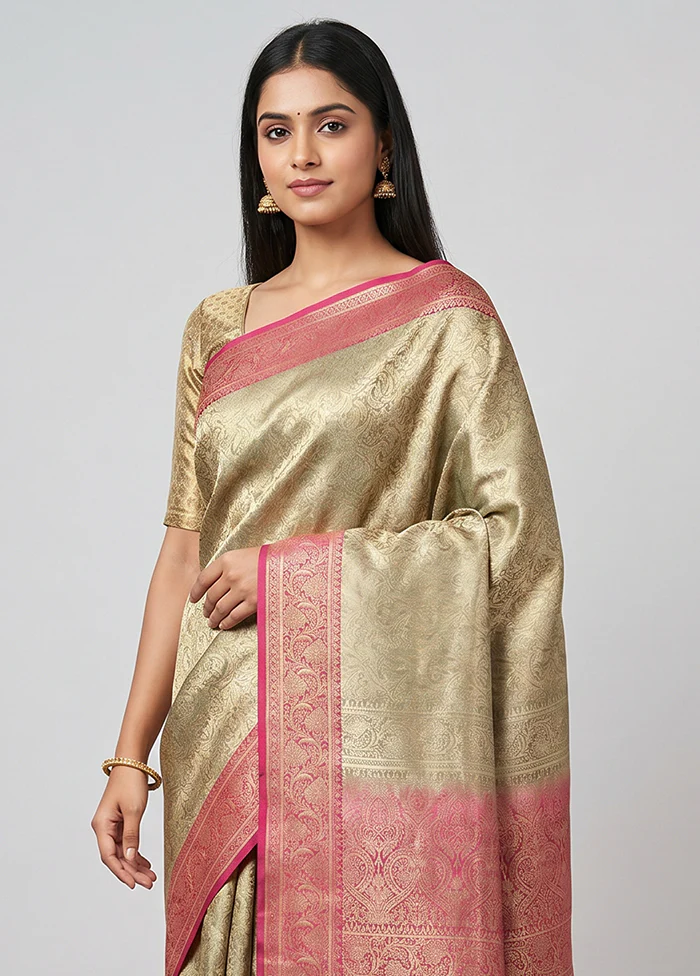 Grey Jamewar Silk Saree With Blouse Piece - Image 2