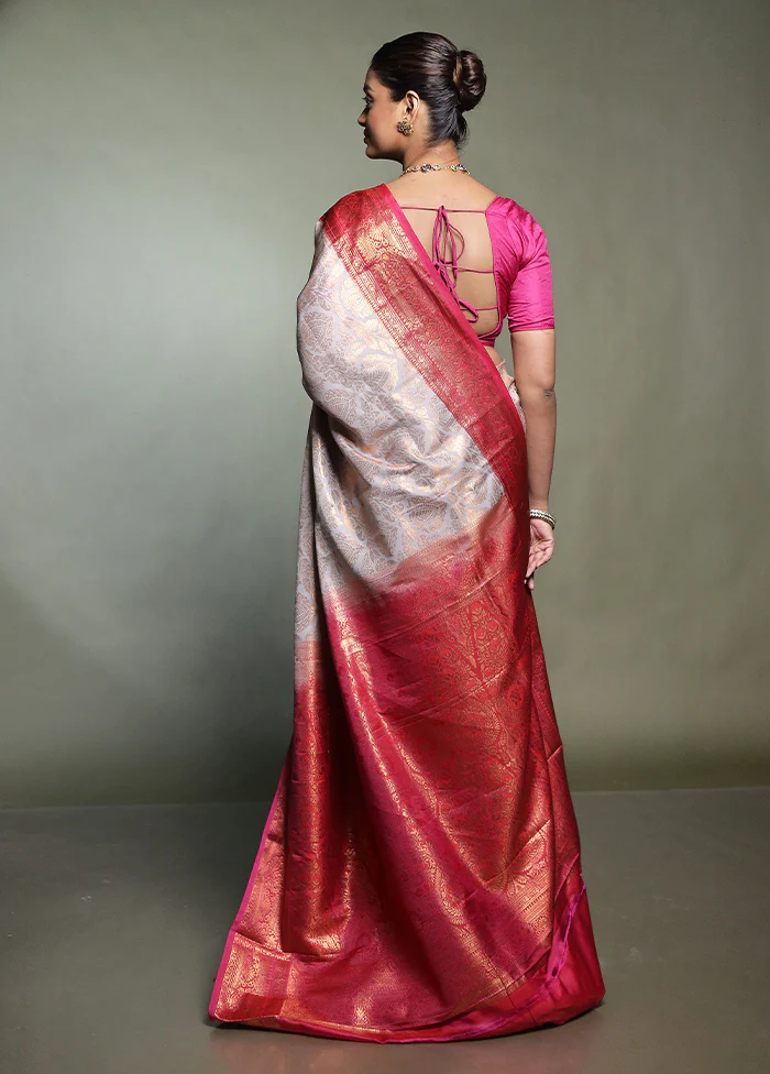 Grey Kanjivaram Silk Saree With Blouse Piece - Image 3
