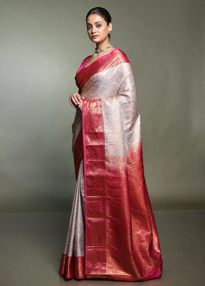Grey Kanjivaram Silk Saree With Blouse Piece - Image 4