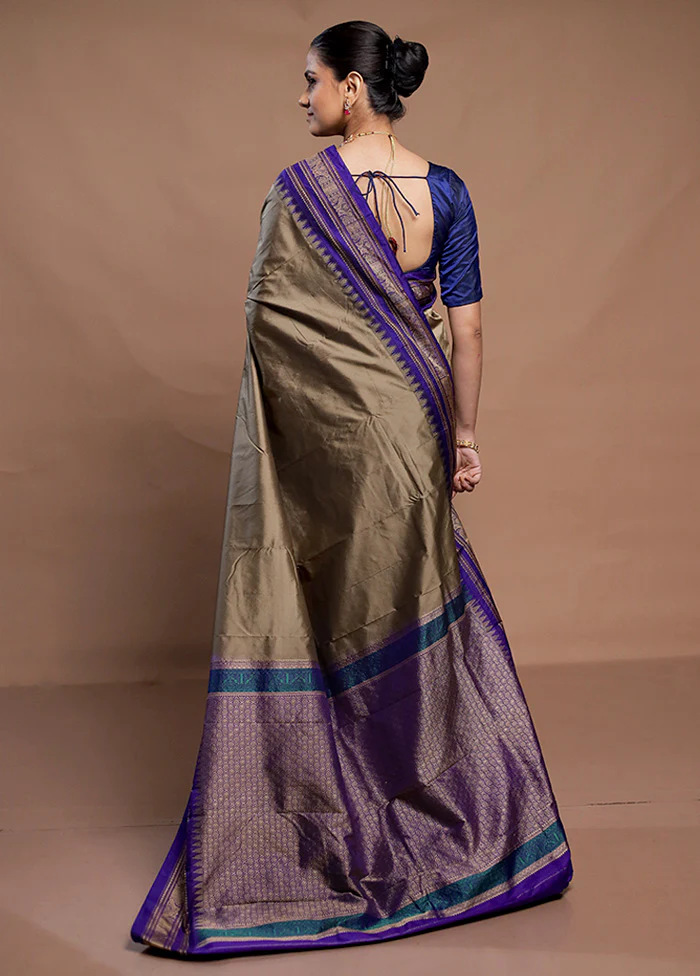 Grey Kanjivaram Silk Saree With Blouse Piece - Image 3