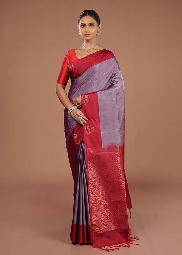 Grey Kanjivaram Silk Saree With Blouse Piece - Image 2