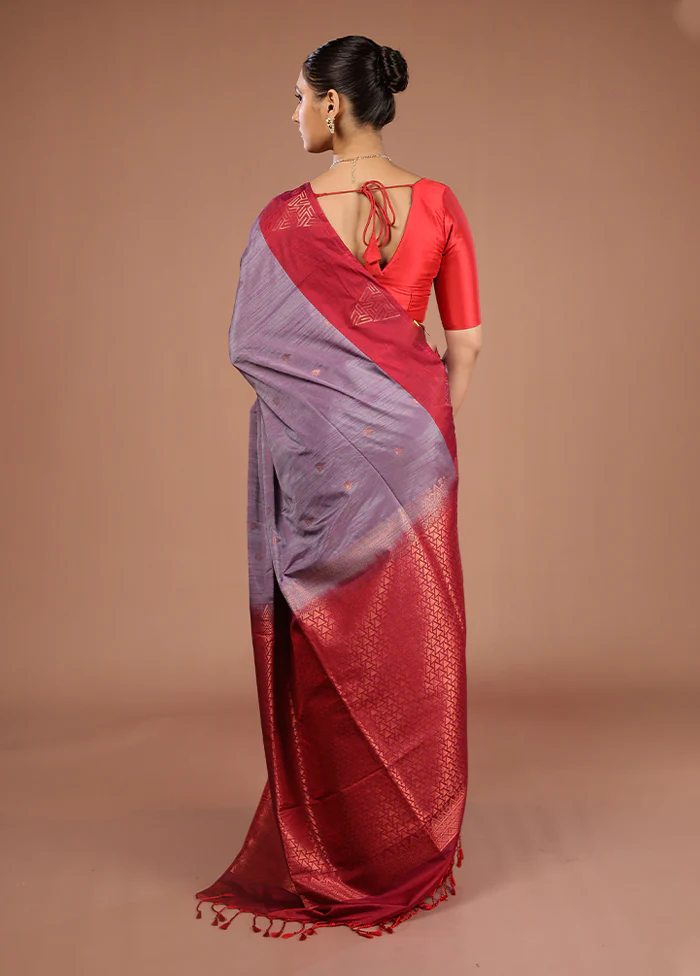 Grey Kanjivaram Silk Saree With Blouse Piece - Image 3