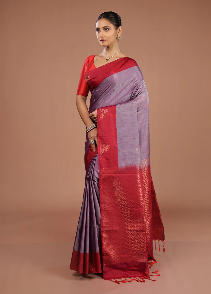 Grey Kanjivaram Silk Saree With Blouse Piece - Image 4
