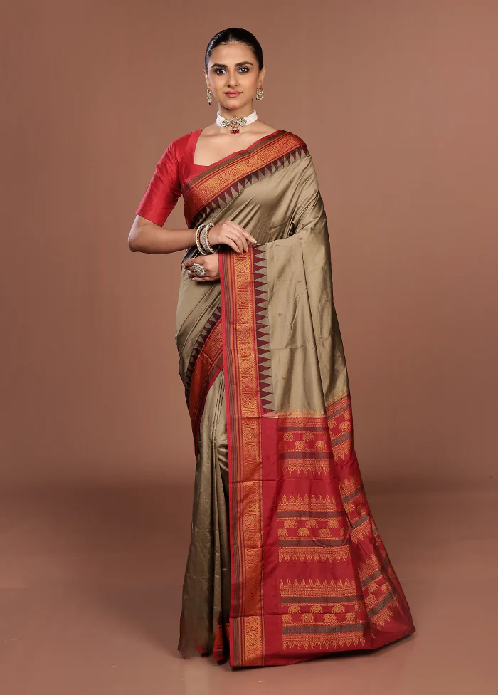 Grey Kanjivaram Silk Saree With Blouse Piece - Image 2