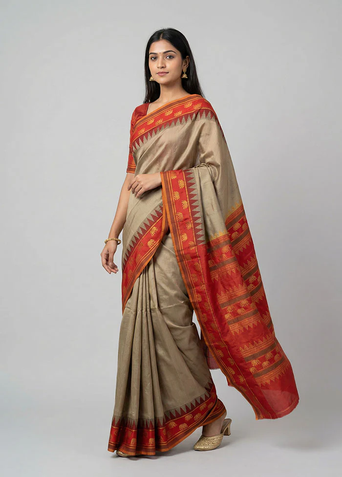 Grey Kanjivaram Silk Saree With Blouse Piece