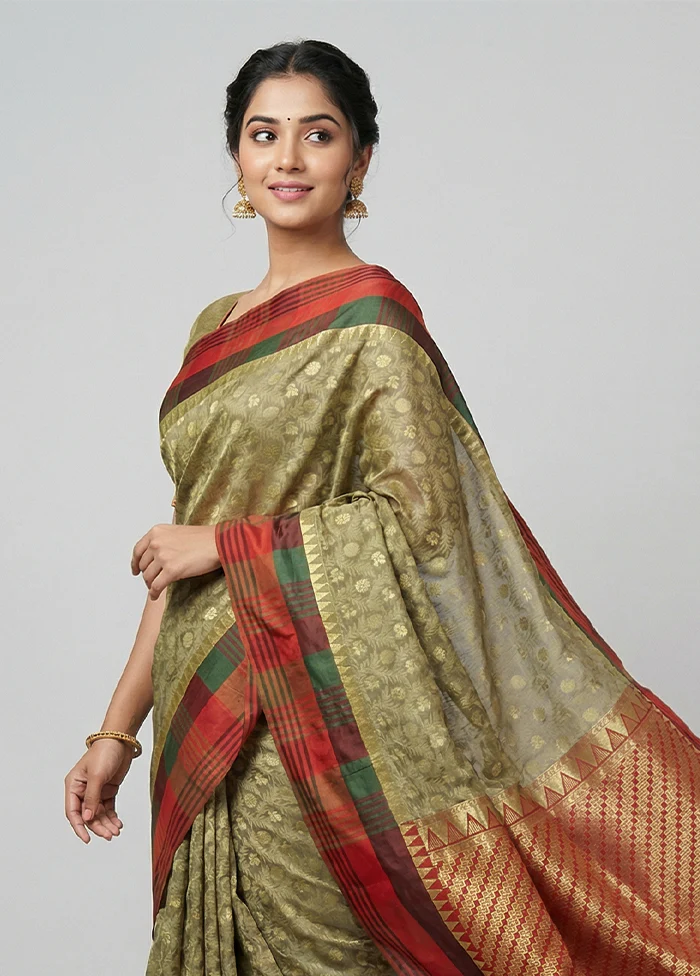 Grey Kanjivaram Silk Saree With Blouse Piece - Image 2