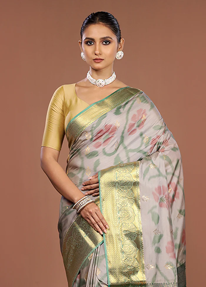 Grey Kanjivaram Silk Saree With Blouse Piece