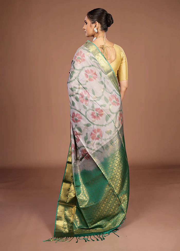 Grey Kanjivaram Silk Saree With Blouse Piece - Image 3