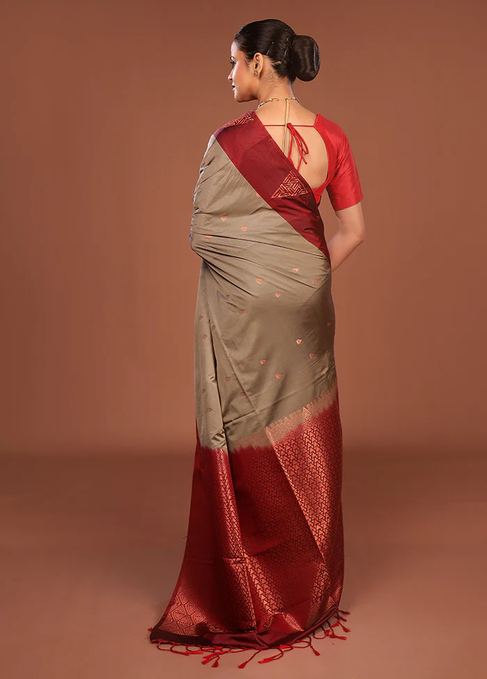 Grey Kanjivaram Silk Saree With Blouse Piece - Image 3