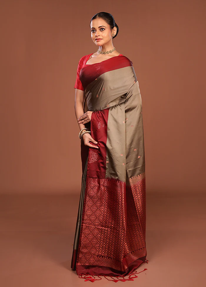 Grey Kanjivaram Silk Saree With Blouse Piece - Image 4