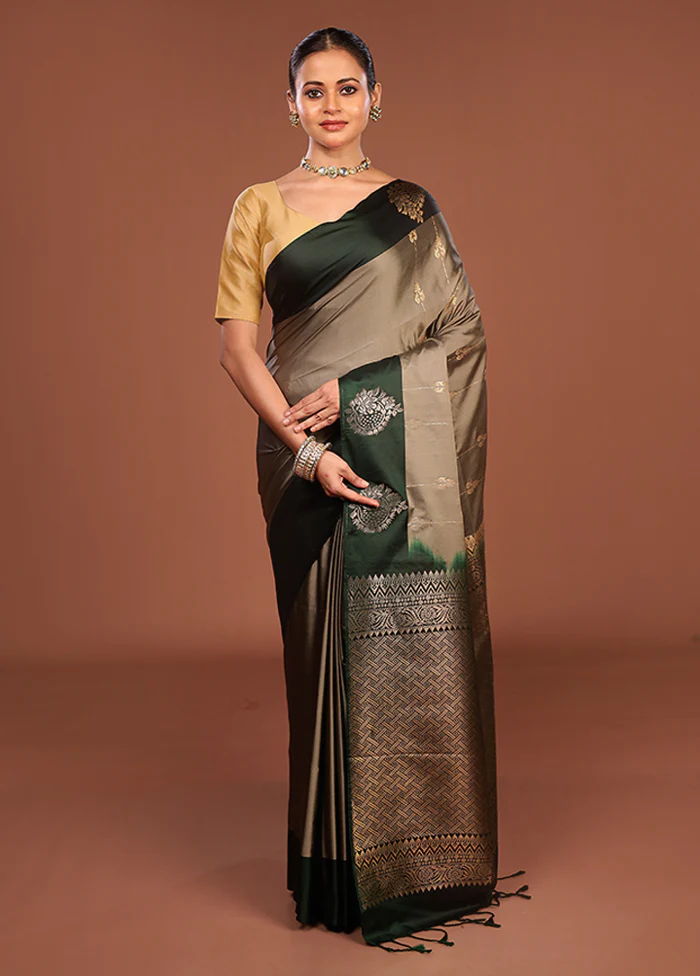 Grey Kanjivaram Silk Saree With Blouse Piece - Image 2