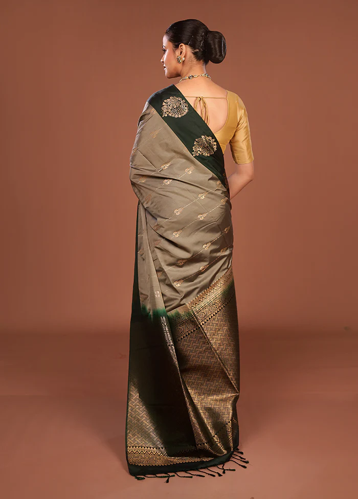 Grey Kanjivaram Silk Saree With Blouse Piece - Image 3