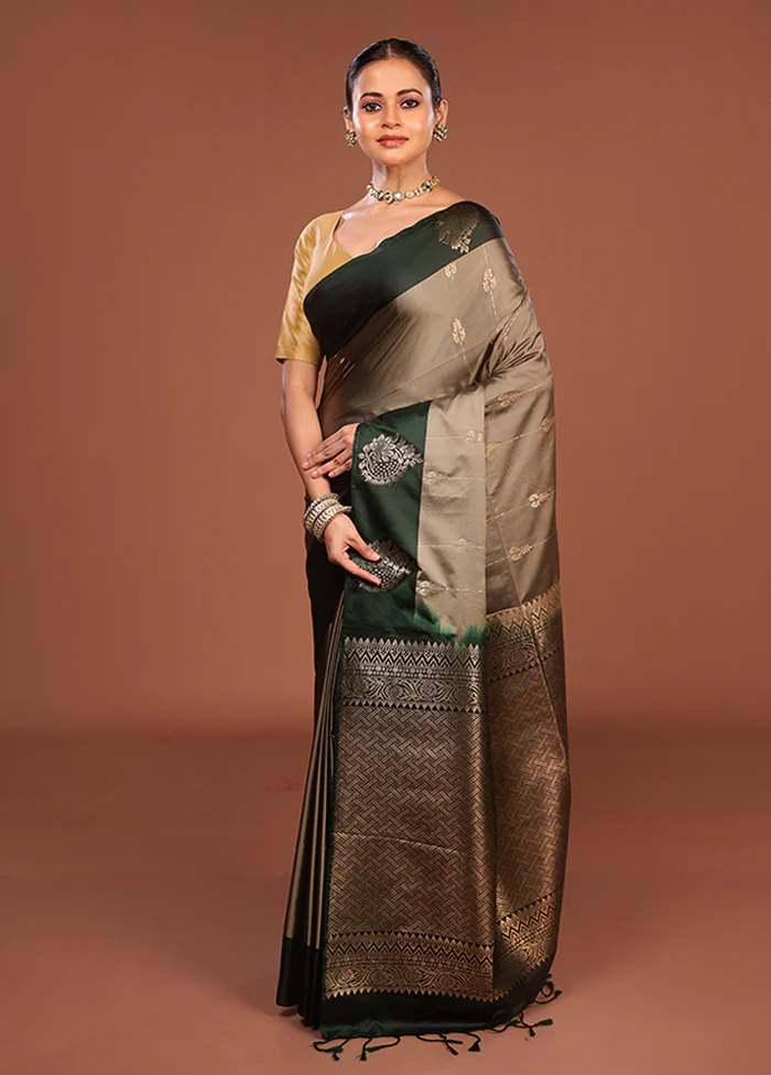 Grey Kanjivaram Silk Saree With Blouse Piece - Image 4