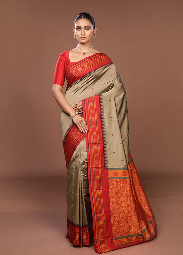 Grey Kanjivaram Silk Saree With Blouse Piece - Image 2