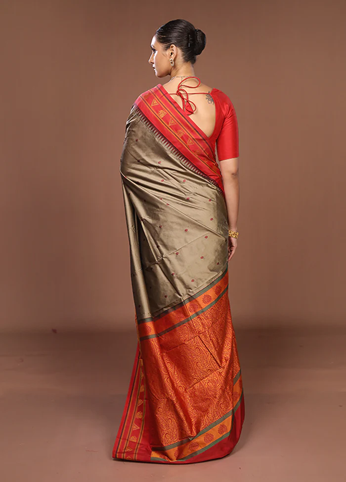 Grey Kanjivaram Silk Saree With Blouse Piece - Image 3