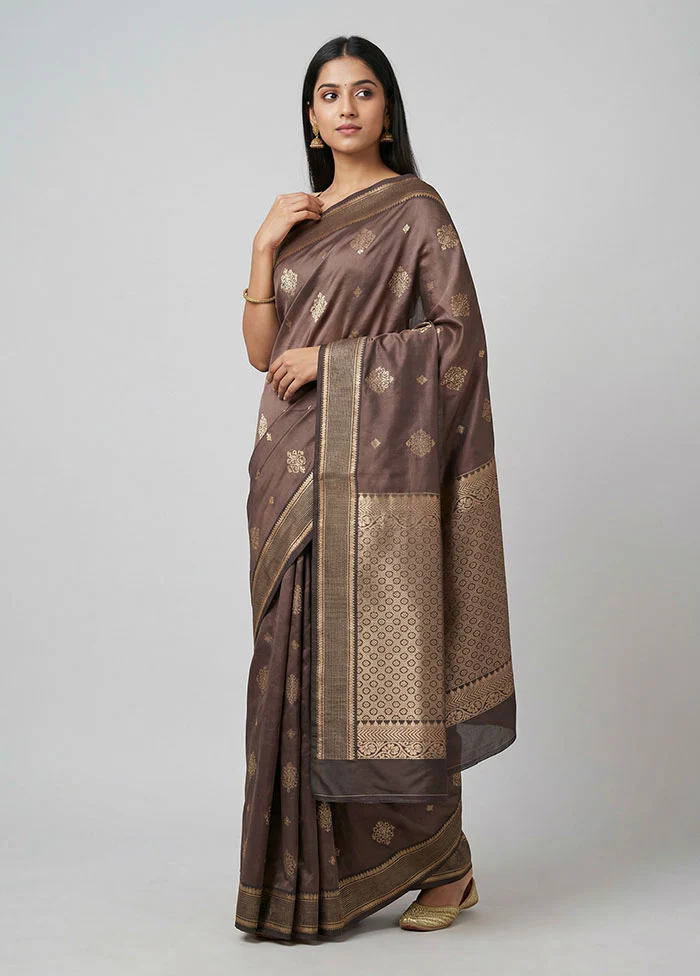 Grey Kanjivaram Silk Saree With Blouse Piece
