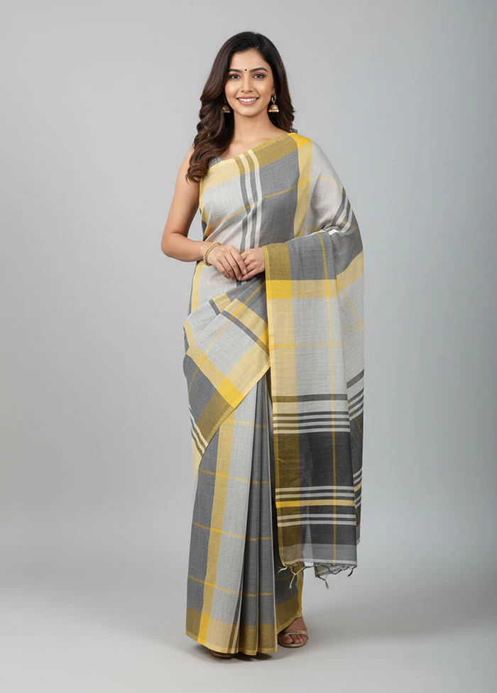 Grey Khadi Cotton Saree With Blouse Piece