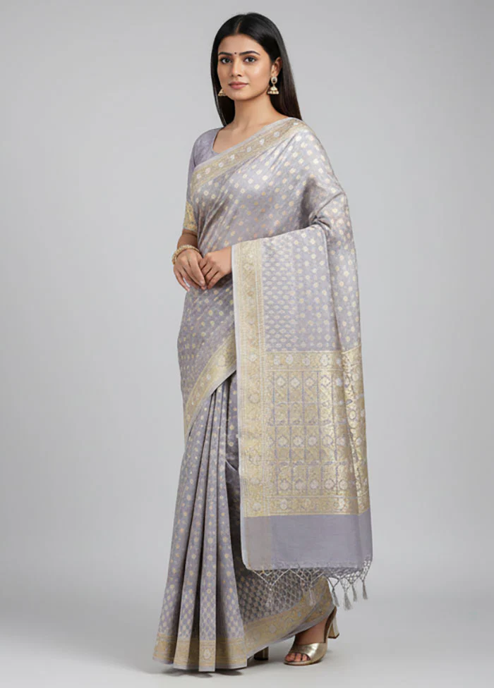 Grey Kora Silk Saree With Blouse Piece