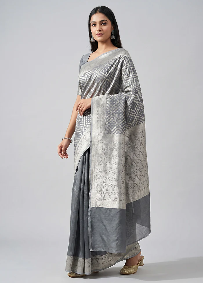 Grey Kora Silk Saree With Blouse Piece