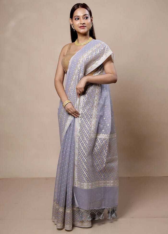 Grey Kora Silk Saree With Blouse Piece - Image 4