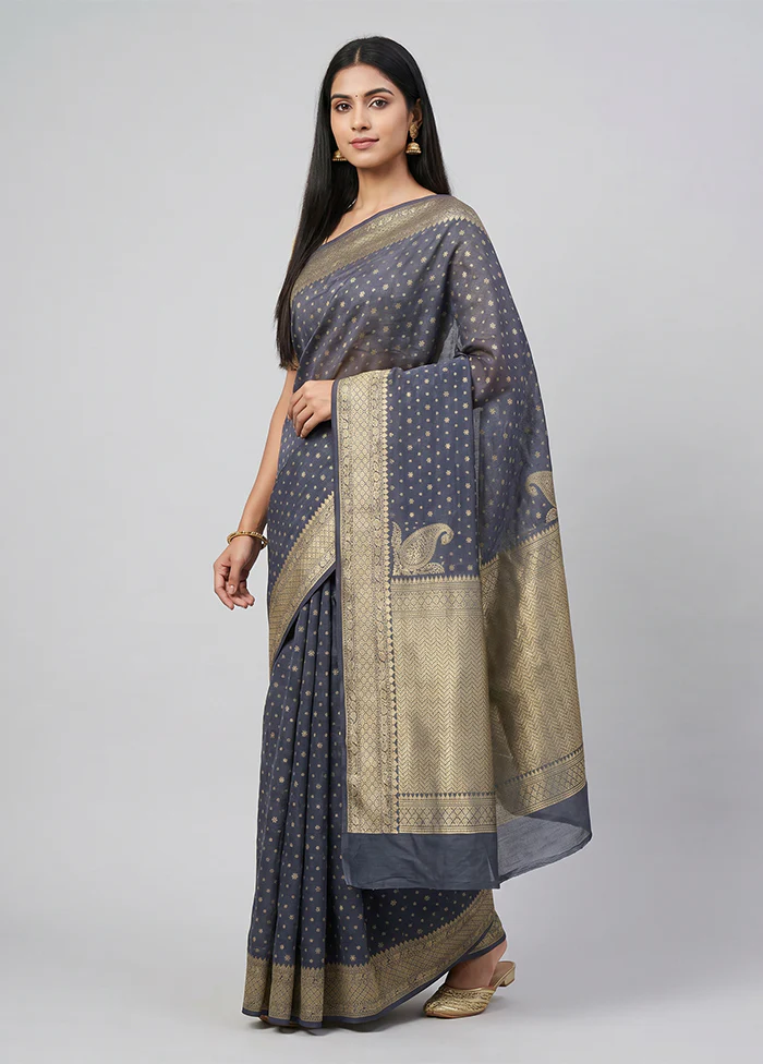 Grey Kora Silk Saree With Blouse Piece