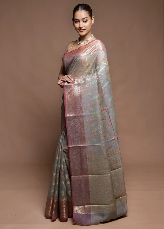 Grey Kora Silk Saree With Blouse Piece - Image 4