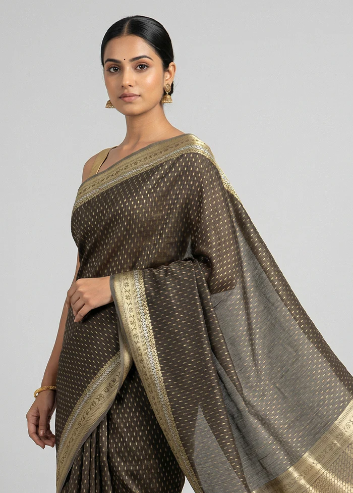 Grey Kora Silk Saree With Blouse Piece - Image 2