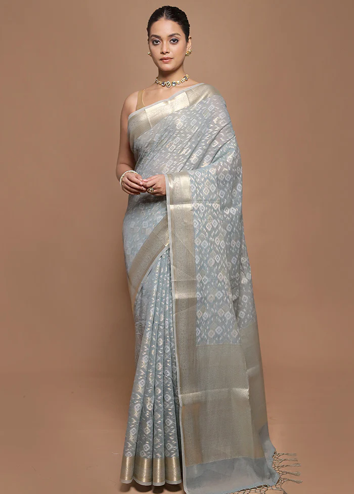 Grey Kora Silk Saree With Blouse Piece