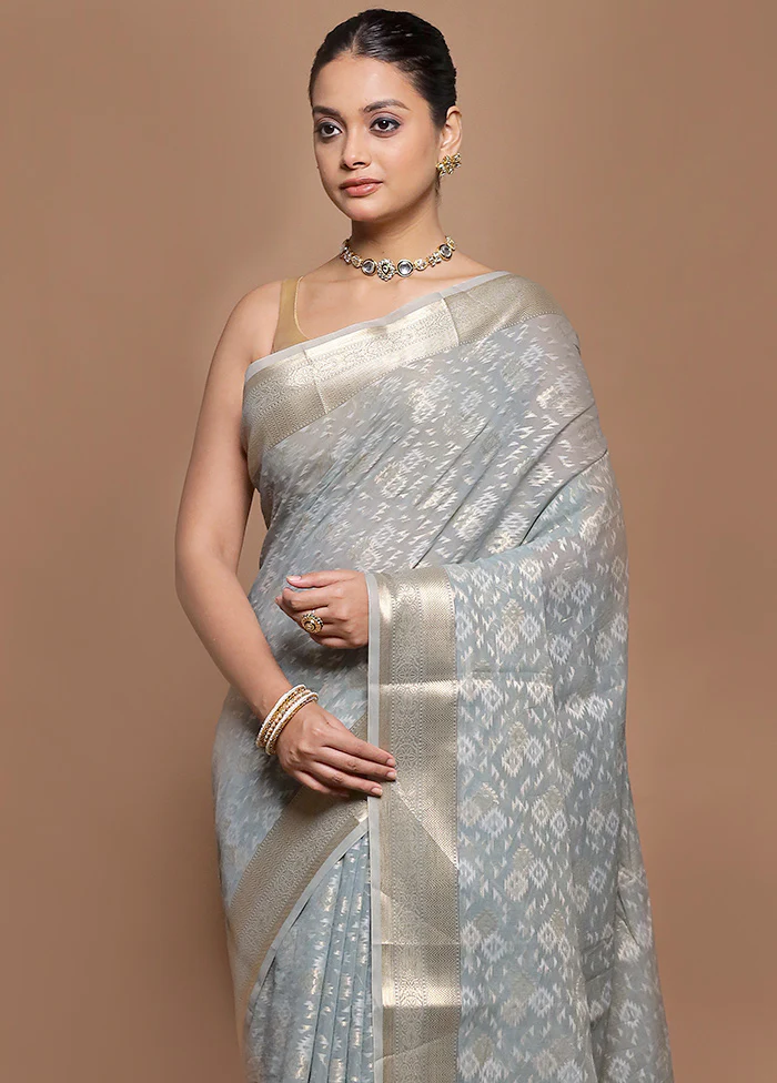 Grey Kora Silk Saree With Blouse Piece - Image 2