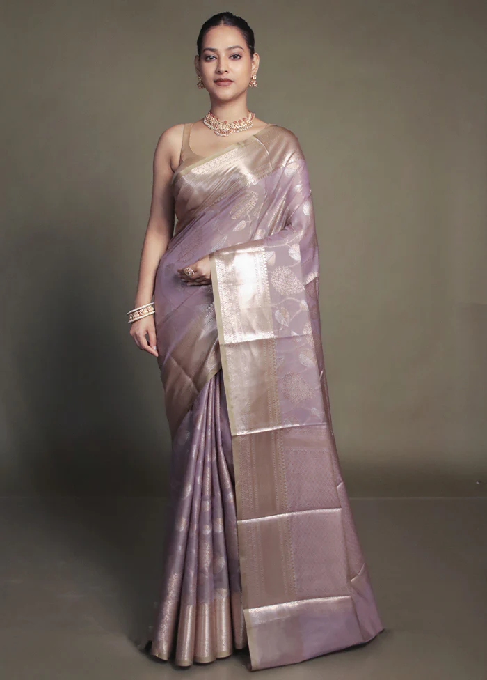 Grey Kora Silk Saree With Blouse Piece