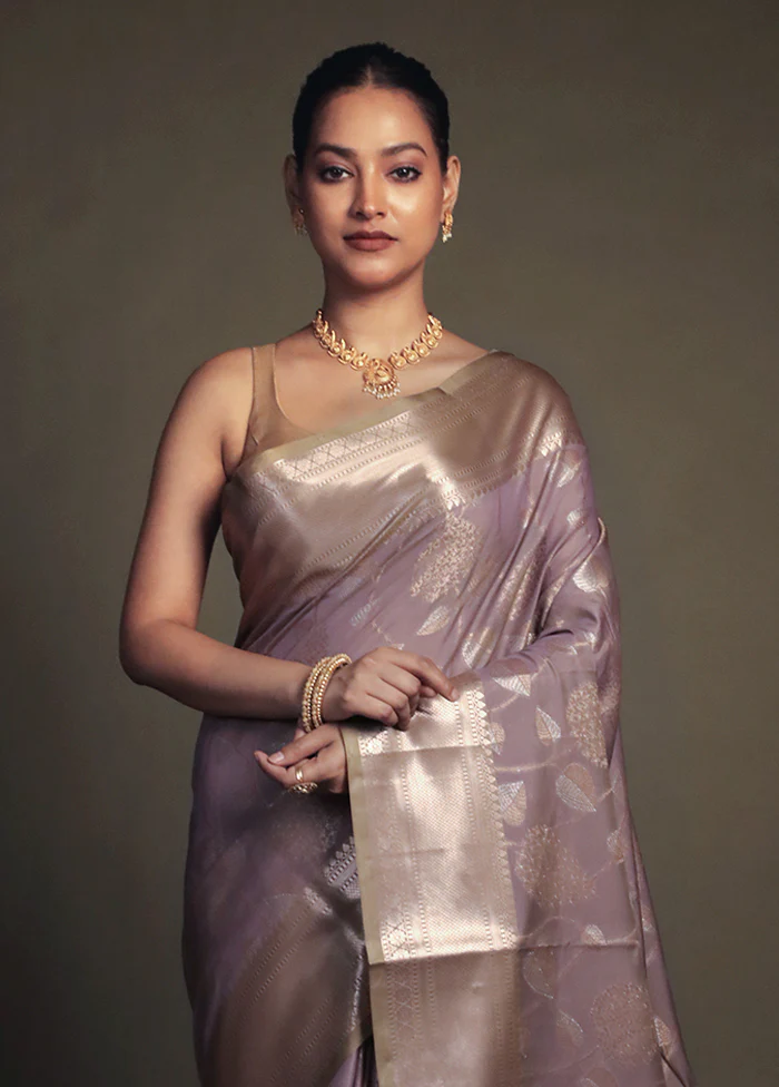 Grey Kora Silk Saree With Blouse Piece - Image 2