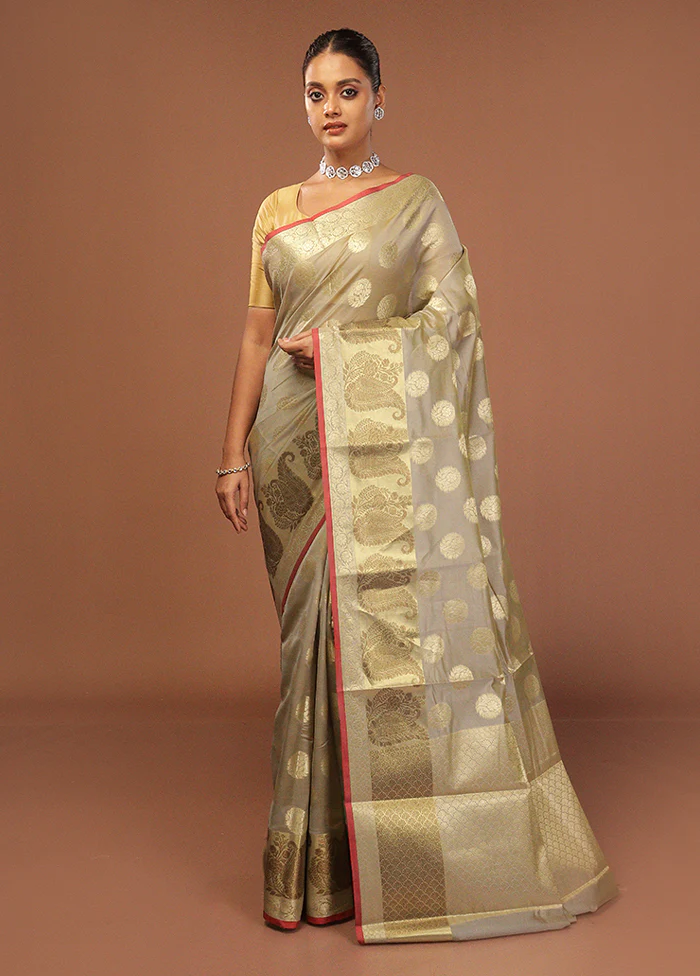Grey Kora Silk Saree With Blouse Piece - Image 2