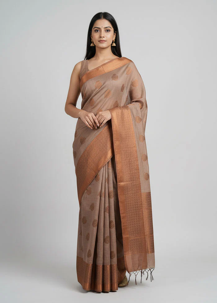 Grey Kora Silk Saree With Blouse Piece