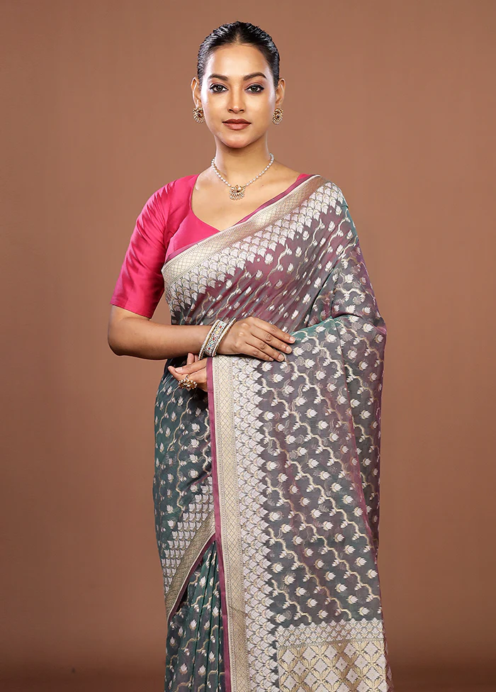 Grey Kora Silk Saree With Blouse Piece