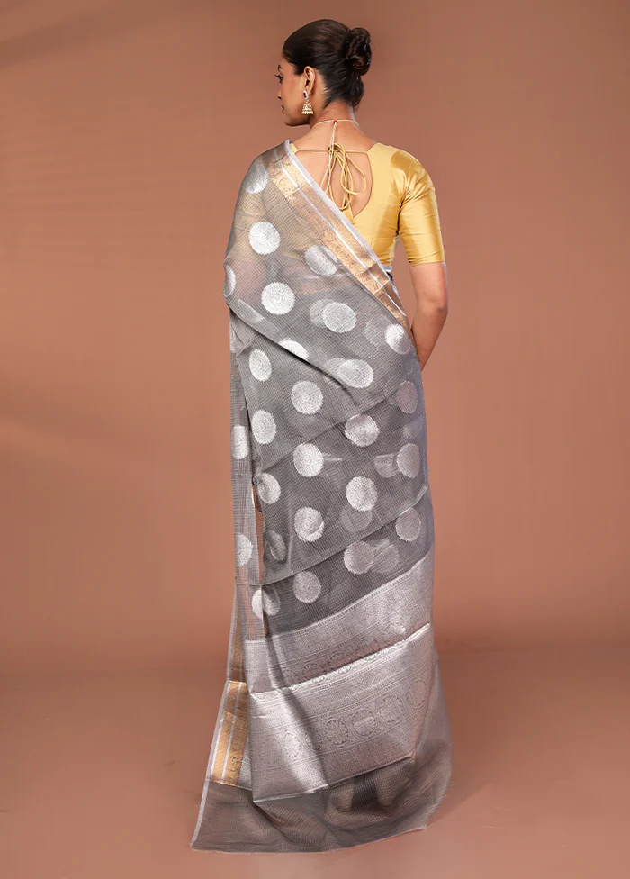 Grey Kora Silk Saree With Blouse Piece - Image 3