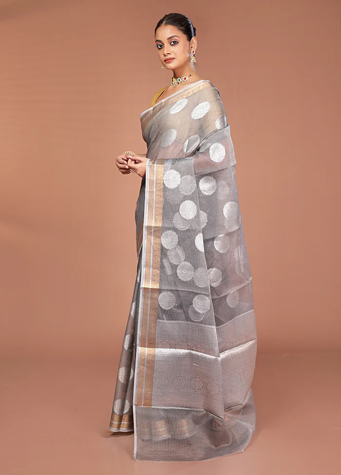 Grey Kora Silk Saree With Blouse Piece - Image 4