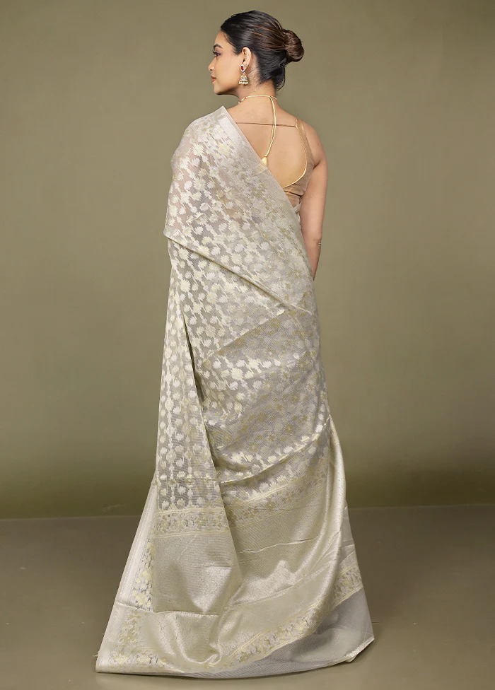 Grey Kota Cotton Saree With Blouse Piece - Image 3