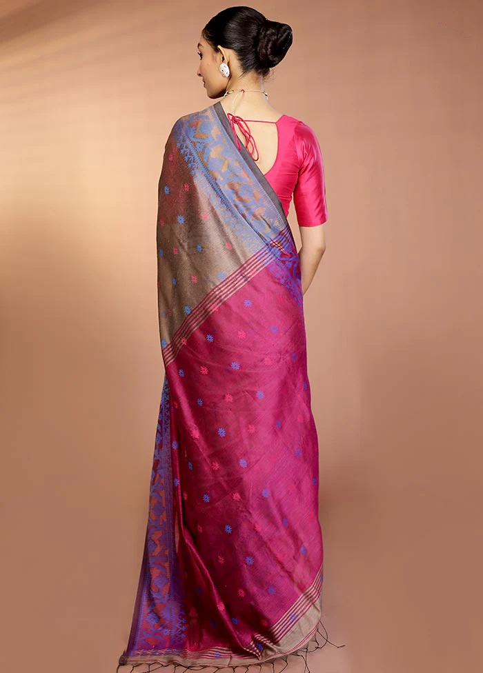 Grey Matka Silk Saree With Blouse Piece - Image 3