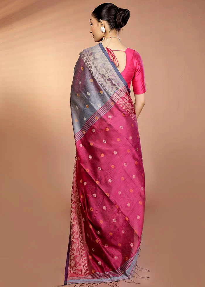 Grey Matka Silk Saree With Blouse Piece - Image 3